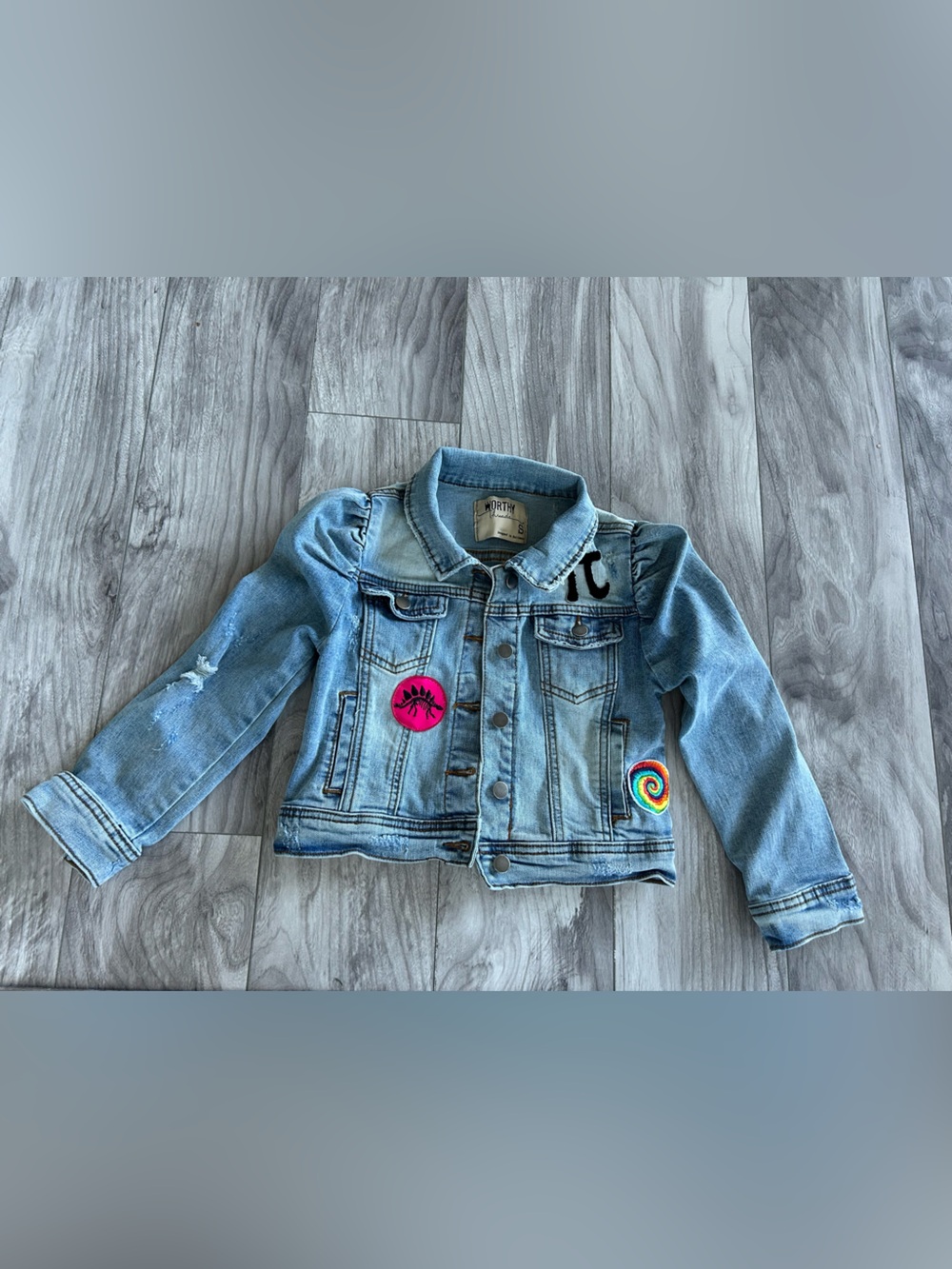 Worthy Threads Kids Puff Sleeve Denim Jacket with Patches